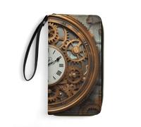 DWTJKMS Rusty Steampunk Clock Long Wallet Slim PU Leather Wallets for Men Women Minimalist Wallet with Card Slots, white, 19.7x10.5cm