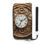 DWTJKMS Rusty Steampunk Clock Long Wallet Slim PU Leather Wallets for Men Women Minimalist Wallet with Card Slots, white, 20x10.5cm