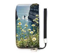 DWTJKMS Sand Flower Plant Long Wallet Slim PU Leather Wallets for Men Women Minimalist Wallet with Card Slots, white, 20x10.5cm
