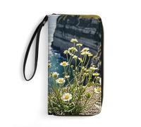 DWTJKMS Sand Flower Plant Long Wallet Slim PU Leather Wallets for Men Women Minimalist Wallet with Card Slots, white, 19.7x10.5cm