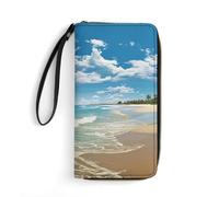 DWTJKMS Sandy Beach Long Wallet Slim PU Leather Wallets for Men Women Minimalist Wallet with Card Slots, white, 19.7x10.5cm