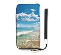 DWTJKMS Sandy Beach Long Wallet Slim PU Leather Wallets for Men Women Minimalist Wallet with Card Slots, white, 20x10.5cm