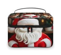 DWTJKMS Santa Claus Doll Reindeer Model Makeup Bag, Cosmetic Organizer Case Large Portable Capacity Make Up Bags Women Travel Toiletry Bags with Handle And Divider