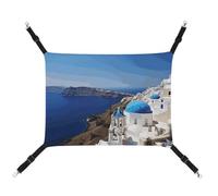 DWTJKMS Santorini Greek Island Sea View Cat Hammock Soft Sleeping Hammocks Adjustable Pet Hammock All Season Use for Cats, Ferret, Puppy, Rabbits, Small Animals (Classical)