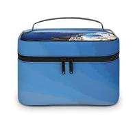 DWTJKMS Santorini Greek Island Sea View Makeup Bag, Cosmetic Organizer Case Large Portable Capacity Make Up Bags Women Travel Toiletry Bags with Handle And Divider