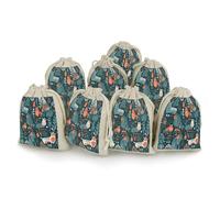 DWTJKMS Scandinavian Animals Gift Pouches 8PCS Portable Small Drawstring Storage Bags Pouches Reusable Cotton Linen Bunches Pocket For Wedding, Travel, Office, Workout (Unisex)