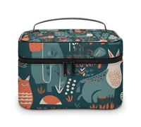 DWTJKMS Scandinavian Animals Makeup Bag, Cosmetic Organizer Case Large Portable Capacity Make Up Bags Women Travel Toiletry Bags with Handle And Divider