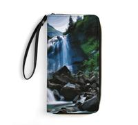 DWTJKMS Scenic Mountain Waterfall Long Wallet Slim PU Leather Wallets for Men Women Minimalist Wallet with Card Slots, white, 19.7x10.5cm