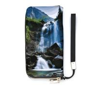 DWTJKMS Scenic Mountain Waterfall Long Wallet Slim PU Leather Wallets for Men Women Minimalist Wallet with Card Slots, white, 20x10.5cm