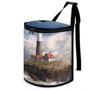 DWTJKMS Sea Lighthouse Car Trash Can with Lid Large Capacity Hanging Auto Trash Bin Leak-Proof Waterproof Trash Bin Cars Must Haves Interior Accessories