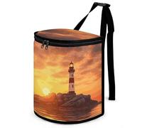 DWTJKMS Sea Lighthouse in Sunset Car Trash Can with Lid Large Capacity Hanging Auto Trash Bin Leak-Proof Waterproof Trash Bin Cars Must Haves Interior Accessories