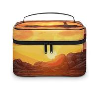 DWTJKMS Sea Lighthouse in Sunset Makeup Bag, Cosmetic Organizer Case Large Portable Capacity Make Up Bags Women Travel Toiletry Bags with Handle And Divider