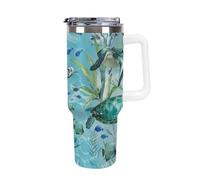 DWTJKMS Sea Turtle-Blue Stainless Steel Tumbler 40 Oz Leak-proof Large Capacity Car Cup with Handle Straw Double Wall Vacuum Insulated Cup Reusable Keeps Cold Or Hot White-style