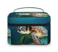 DWTJKMS Sea Turtle Makeup Bag, Cosmetic Organizer Case Large Portable Capacity Make Up Bags Women Travel Toiletry Bags with Handle And Divider
