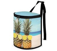 DWTJKMS Seaside Beach Yellow Geometric Pineapple Car Trash Can with Lid Large Capacity Hanging Auto Trash Bin Leak-Proof Waterproof Trash Bin Cars Must Haves Interior Accessories