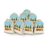 DWTJKMS Seaside Beach Yellow Geometric Pineapple Gift Pouches 8PCS Portable Small Drawstring Storage Bags Pouches Reusable Cotton Linen Bunches Pocket For Wedding, Travel, Office, Workout (Unisex)