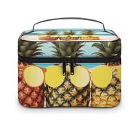 DWTJKMS Seaside Beach Yellow Geometric Pineapple Makeup Bag, Cosmetic Organizer Case Large Portable Capacity Make Up Bags Women Travel Toiletry Bags with Handle And Divider