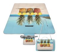 DWTJKMS Seaside Beach Yellow Geometric Pineapple Picnic Mat, Foldable Waterproof Sand Mat with Tote Bag Large Outdoor Picnic Mats 58" X 58" Camping Blanket for Beach, Park, Travel