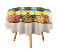 DWTJKMS Seaside Beach Yellow Geometric Pineapple Round Tablecloth Picnic Dinner Party Decor Table Covers Summer Fall Outdoor Circle Cover 50x50in for Wedding Birthday Patio Party