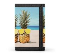 DWTJKMS Seaside Beach Yellow Geometric Pineapple Wallet Minimalist Mens Slim Trifold Wallets Modern Fashion Wallets Anti-Theft Wallet Holds Cards And Cash