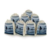 DWTJKMS Shark Fin Water Gift Pouches 8PCS Portable Small Drawstring Storage Bags Pouches Reusable Cotton Linen Bunches Pocket For Wedding, Travel, Office, Workout (Unisex)