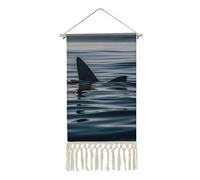 DWTJKMS Shark Fin Water Hanging Poster, Long Vertical Wall Hanging Tapestry with Tassel Wall Art Painting Prints Hanging Banner for Living Room, Hallway, Office 10 X 19.6 in