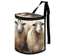 DWTJKMS Sheeps Watercolor Car Trash Can with Lid Large Capacity Hanging Auto Trash Bin Leak-Proof Waterproof Trash Bin Cars Must Haves Interior Accessories