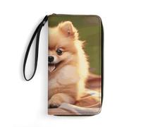 DWTJKMS Short-haired Pomeranian Long Wallet Slim PU Leather Wallets for Men Women Minimalist Wallet with Card Slots, white, 19.7x10.5cm