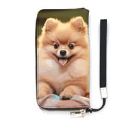 DWTJKMS Short-haired Pomeranian Long Wallet Slim PU Leather Wallets for Men Women Minimalist Wallet with Card Slots, white, 20x10.5cm