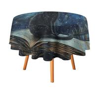 DWTJKMS Sitting A Black Cat Round Tablecloth Picnic Dinner Party Decor Table Covers Summer Fall Outdoor Circle Cover 36x36in for Wedding Birthday Patio Party
