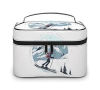 DWTJKMS Skiing Theme Makeup Bag, Cosmetic Organizer Case Large Portable Capacity Make Up Bags Women Travel Toiletry Bags with Handle And Divider