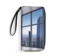 DWTJKMS Skyscraper Buildings Long Wallet Slim PU Leather Wallets for Men Women Minimalist Wallet with Card Slots, white, 19.7x10.5cm