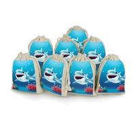 DWTJKMS Smiling Shark Gift Pouches 8PCS Portable Small Drawstring Storage Bags Pouches Reusable Cotton Linen Bunches Pocket For Wedding, Travel, Office, Workout (Unisex)