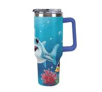 DWTJKMS Smiling Shark Stainless Steel Tumbler 40 Oz Leak-proof Large Capacity Car Cup with Handle Straw Double Wall Vacuum Insulated Cup Reusable Keeps Cold Or Hot Deep Blue-style