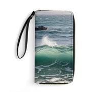 DWTJKMS Smooth Sea View Long Wallet Slim PU Leather Wallets for Men Women Minimalist Wallet with Card Slots, white, 19.7x10.5cm