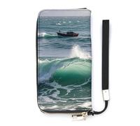 DWTJKMS Smooth Sea View Long Wallet Slim PU Leather Wallets for Men Women Minimalist Wallet with Card Slots, white, 20x10.5cm