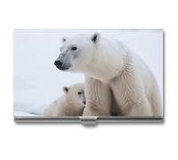 DWTJKMS Snow Animal Polar Bear Business Card Holder Aluminum Alloy Card Case Metal Name Card Holder for Men Women Professional Credit Card ID Case for Office Business Unique Gift