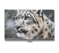 DWTJKMS Snow Leopard Business Card Holder Aluminum Alloy Card Case Metal Name Card Holder for Men Women Professional Credit Card ID Case for Office Business Unique Gift