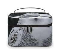 DWTJKMS Snow Owl Makeup Bag, Cosmetic Organizer Case Large Portable Capacity Make Up Bags Women Travel Toiletry Bags with Handle And Divider