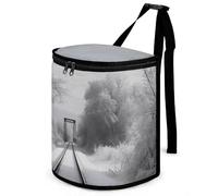 DWTJKMS Snowy Train Tracks Car Trash Can with Lid Large Capacity Hanging Auto Trash Bin Leak-Proof Waterproof Trash Bin Cars Must Haves Interior Accessories
