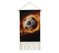 DWTJKMS Soccer Flame Hanging Poster, Long Vertical Wall Hanging Tapestry with Tassel Wall Art Painting Prints Hanging Banner for Living Room, Hallway, Office 10 X 19.6 in