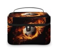 DWTJKMS Soccer Flame Makeup Bag, Cosmetic Organizer Case Large Portable Capacity Make Up Bags Women Travel Toiletry Bags with Handle And Divider