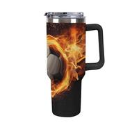 DWTJKMS Soccer Flame Stainless Steel Tumbler 40 Oz Leak-proof Large Capacity Car Cup with Handle Straw Double Wall Vacuum Insulated Cup Reusable Keeps Cold Or Hot Black-style
