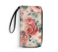 DWTJKMS Soft Color Pale Faded Mix of Roses Long Wallet Slim PU Leather Wallets for Men Women Minimalist Wallet with Card Slots, white, 19.7x10.5cm