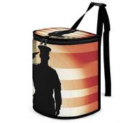 DWTJKMS Soldier Saluting America Flag Car Trash Can with Lid Large Capacity Hanging Auto Trash Bin Leak-Proof Waterproof Trash Bin Cars Must Haves Interior Accessories