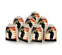 DWTJKMS Soldier Saluting America Flag Gift Pouches 8PCS Portable Small Drawstring Storage Bags Pouches Reusable Cotton Linen Bunches Pocket For Wedding, Travel, Office, Workout (Unisex)