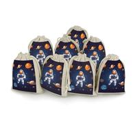 DWTJKMS Space Astronaut Gift Pouches 8PCS Portable Small Drawstring Storage Bags Pouches Reusable Cotton Linen Bunches Pocket For Wedding, Travel, Office, Workout (Unisex)