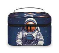 DWTJKMS Space Astronaut Makeup Bag, Cosmetic Organizer Case Large Portable Capacity Make Up Bags Women Travel Toiletry Bags with Handle And Divider