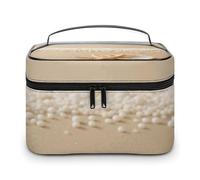 DWTJKMS Starfish Shell And Beach Makeup Bag, Cosmetic Organizer Case Large Portable Capacity Make Up Bags Women Travel Toiletry Bags with Handle And Divider