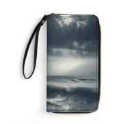 DWTJKMS Stormy Sea Long Wallet Slim PU Leather Wallets for Men Women Minimalist Wallet with Card Slots, white, 19.7x10.5cm